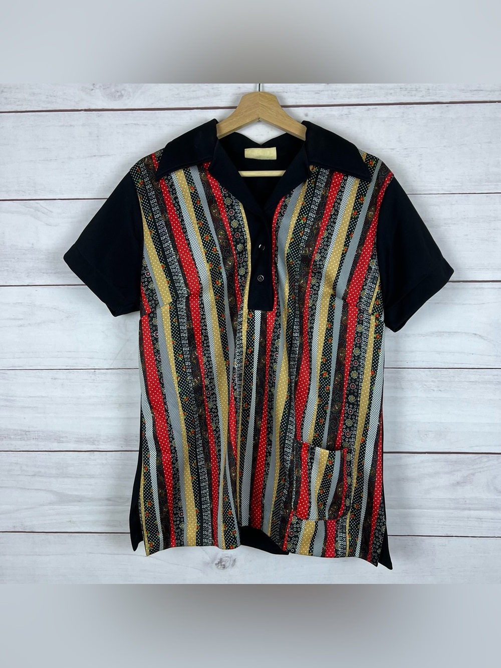 Vintage 70s Chainstitch Bowling Shirt King Louie Knit Union Made Size 38 Medium
